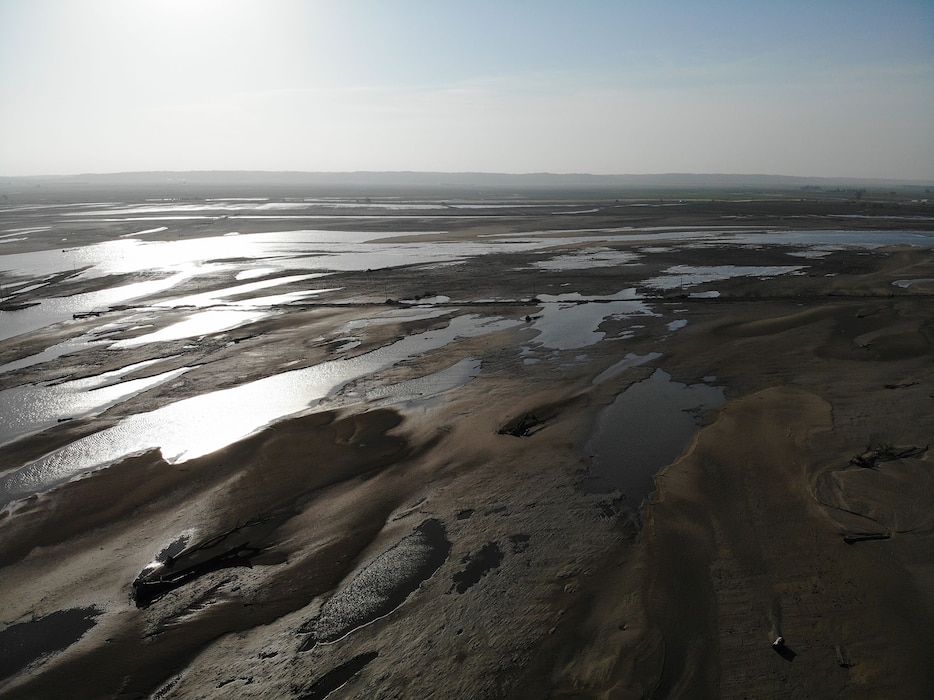 Aerial view of breach L575a northwest of Percival, Iowa June 20, 2019.