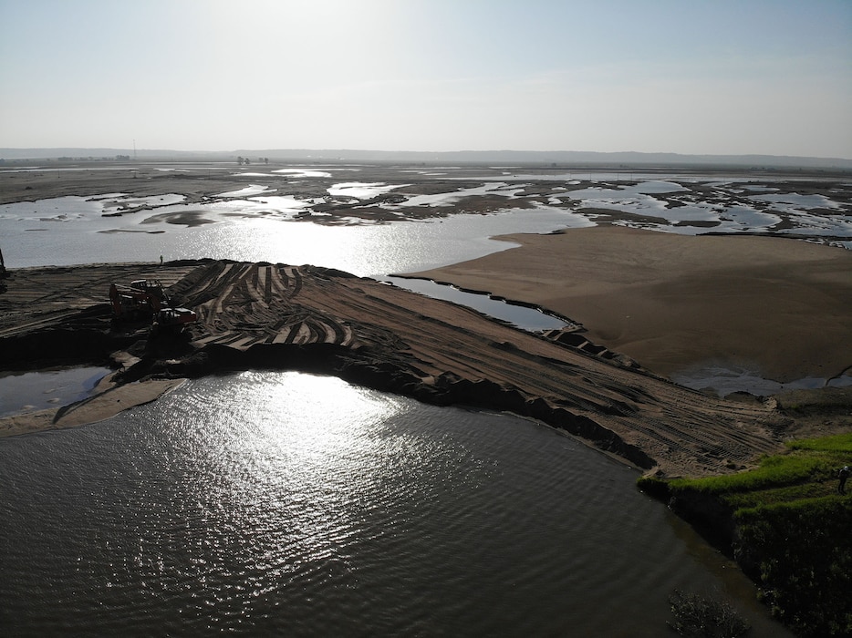 Aerial view of breach L575a northwest of Percival, Iowa June 28, 2019.