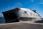 USNS Carson City prepares to depart Naval Station Rota, Spain, in support of the ship's 2019 Africa Partnership Station deployment, July 2, 2019.