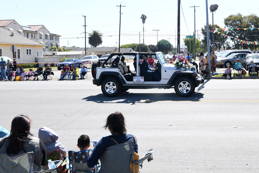 Col. Michael S. Hough, 30th Space Wing commander, prepares for the 2019 Lompoc Flower Festival Parade June 29, 2019, in Lompoc, Calif.