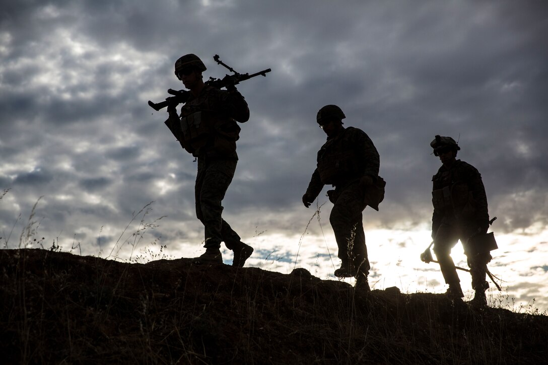 U.S. Marines with Special Purpose Marine Air-Ground Task Force-Crisis Response-Africa 19.2, Marine Forces Europe and Africa, prepare to conduct a squad attack on Campo De Maniobras, Base General Menacho, Spain, June 18, 2019