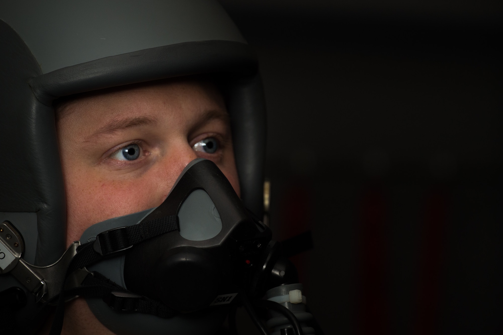 .S. Air Force Cap. “Champ”, 94th Fighter Squadron F-22 Raptor pilot, trains on the Reduced Oxygen Breathing Device at Joint Base Langley-Eustis, Virginia, June 13, 2019.