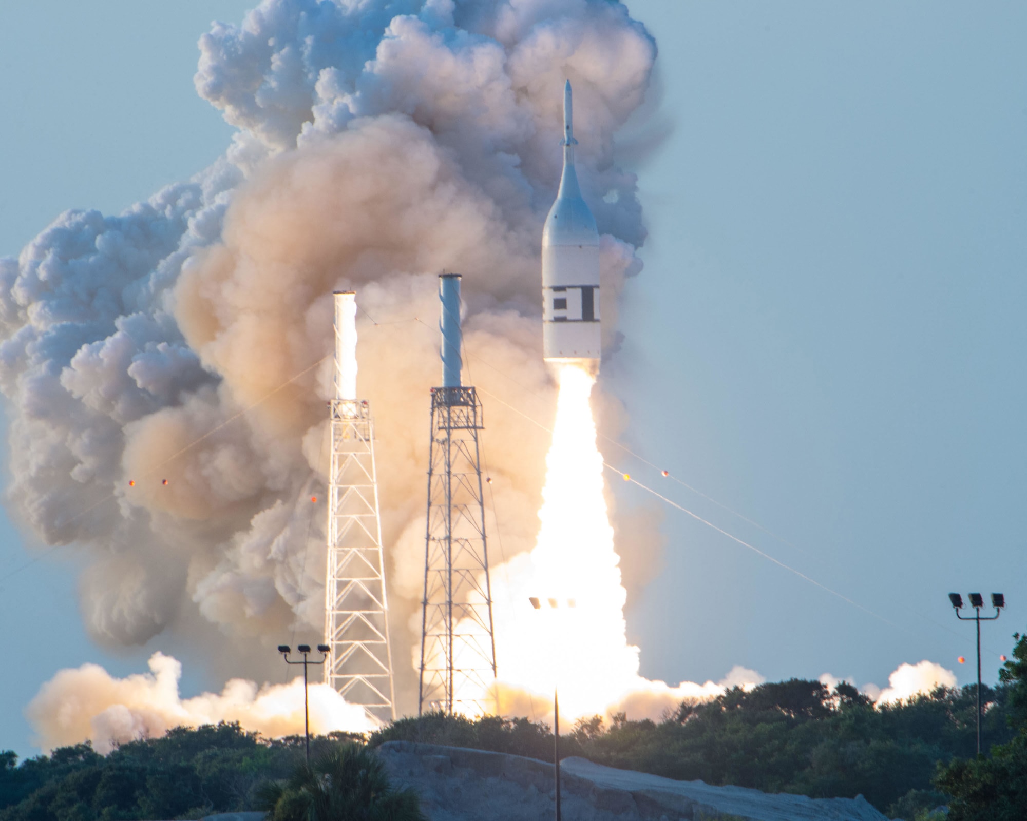 The Ascent Abort-2 test flight launched on July 2, 2019, from Cape Canaveral Air Force Station, Fla. The mission was to test the launch abort system aboard NASA's Orion capsule so astronauts will be kept safe if an anomaly occurs during the return to Earth from space. (U.S. Air Force photo by James Rainier)