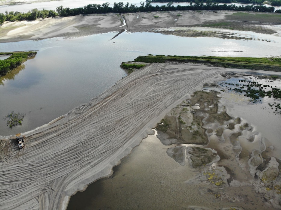 Aerial view of breach along Levee 611-614 near Council Bluffs, Iowa July 1, 2019.