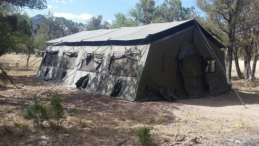 One of the four 20 by 30 foot wall tents the US Forest Service obtained from DLA Disposition Services offers housing for the Youth Conservation Corps at the Coronado National Forest in southern Arizona.