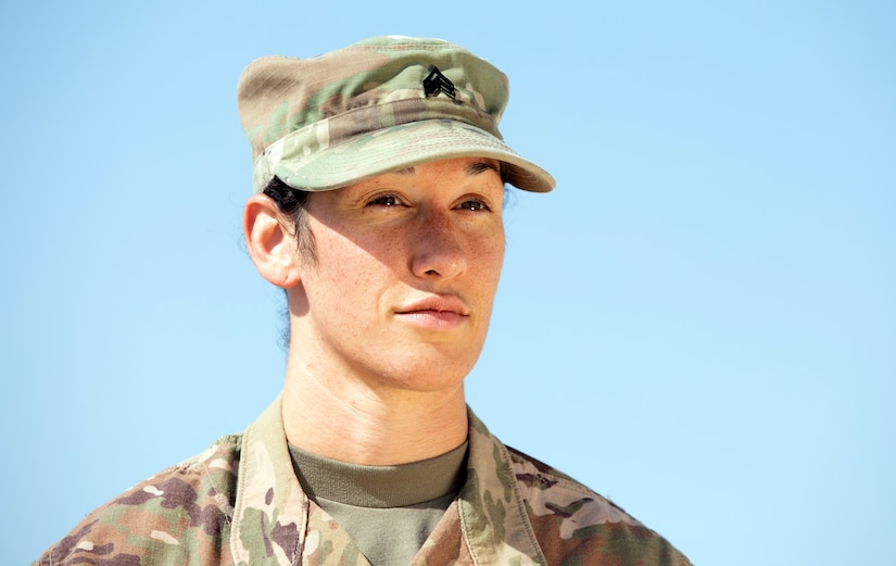 Sergeant. Linsey William, a public affairs specialist with the 34th Red Bull Infantry Division, Minnesota Army National Guard, poses for a photo June 28, 2019, on Camp Arifjan, Kuwait. William teaches Brazilian Jiu-Jitsu club on her off time while stationed in Kuwait.