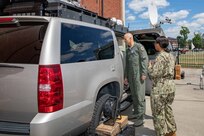 Air Force Conventional Forces Coordinator and Director of Operations, Headquarters Air Combat Command, Joint Base Langley-Eustis, Va., Air Force Maj. Gen. Kevin Huyck is briefed by Navy Petty Officer First Class Angelica Mathis on the operational capabilities of the Emergency Response Vehicle (ERV) at Joint Task Force Civil Support (JTF-CS) during a visit to the command’s headquarters. JTF-CS employs conventional Air Force forces such as the Air Force Radiological Assessment Team, combat camera, the Expeditionary Medical Support (EMEDS), and the Rapid Engineer Deployable Heavy Operational Repair Squadron Engineers (REDHORSE). When directed, JTF-CS is ready to respond in 24 hours to provide command and control of 5,200 federal military forces located at more than 36 locations throughout the nation in support of civil authority response operations to save lives, prevent further injury and provide critical support to enable community recovery. (Official DoD photo by Mass Communication Specialist 3rd Class Michael Redd/released)