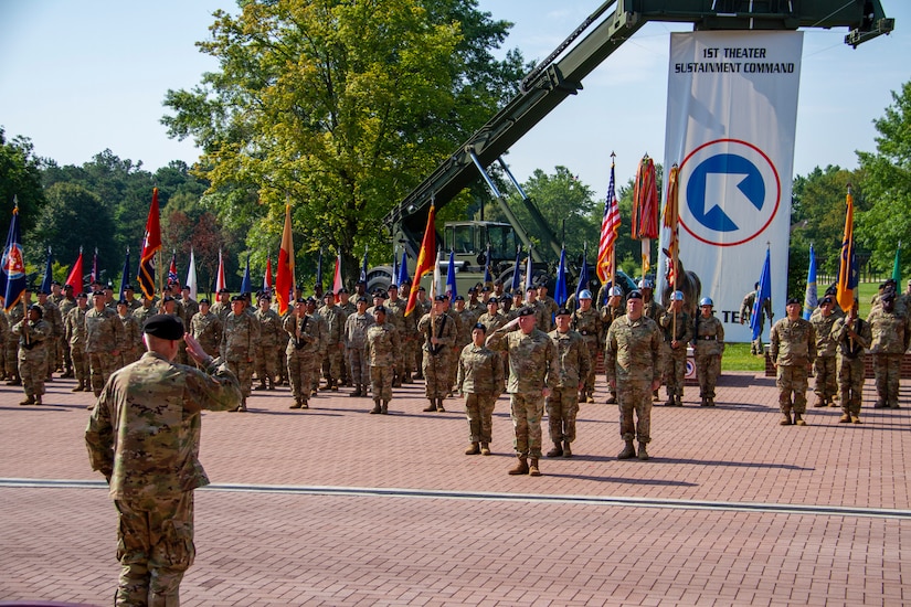 Maj. Gen. John P. Sullivan, commanding general, 1st Theater Sustainment Command (TSC), assumes command of 1st TSC during a change of command ceremony held July 2, 2019 outside Fowler Hall at Fort Knox, Ky.