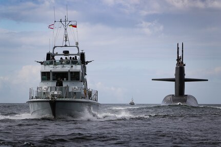 HER MAJESTY’S NAVAL BASE CLYDE, Scotland (July 2, 2018) The Ohio-class ballistic missile submarine USS Alaska (SSBN 732) arrives at Her Majesty’s Naval Base Clyde, Scotland, for a scheduled port visit July 2, 2019. The port visit strengthens cooperation between the United States and United Kingdom, and demonstrates U.S. capability, flexibility, and continuing commitment to NATO allies.