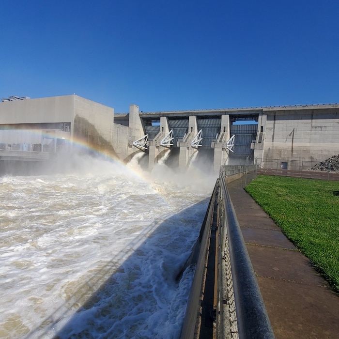 Gates open at Harry S. Truman Dam in Warsaw, Missouri. Photo by Rachel Donatti, June 25, 2019.