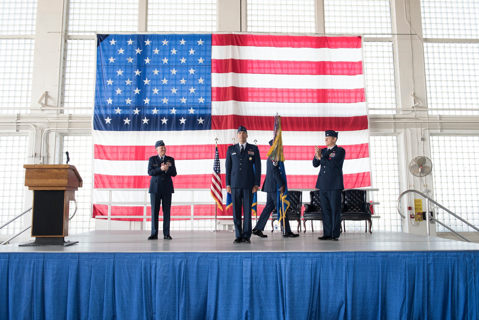 The 366th Fighter Wing congratulates Col. Richard Goodman on taking command of the 366th FW, at Mountain Home Air Force Base, Idaho. During the ceremony Col. Richard Goodman, 366th FW commander, took command of the 366th FW. (U.S. Air Force photo by Senior Airman Tyrell Hall)