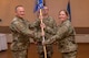 U.S. Air Force Lt. Col. Heather Wempe, 354th Force Support Squadron (FSS) incoming commander, accepts the 354th FSS guidon from Col. Chad Bondurant, 354th Mission Support Group commander during a change of command ceremony at Eielson Air Force Base, Alaska, June 14, 2019. Wempe assumed command from Lt. Col. Michael Ingram, who is now the commander of the 55th FSS at Offutt Air Force Base, Nebraska. (U.S. Air Force photo by Senior Airman Isaac Johnson)