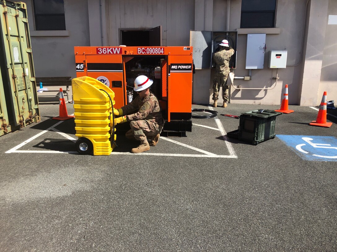 The Honolulu District USACE Emergency Management Office partnering with the 249th Engineer Battalion (Alpha Company) Power Production Specialists known as Prime Power conducted real-time disaster simulation training June 20, 2019, allowing both organizations the ability to respond to a natural disaster and enhance relationships with local, state and federal emergency response partners. Preparation and coordination of the training began in April which, includes the support from FEMA (Federal Emergency Management Agency) donating a generator used for the exercise.The 249th Engineer Battalion Alpha Company located at Schofield Barracks, Hawaii, is a versatile power generation battalion assigned to USACE and charged with the rapid provision of Army generators to support worldwide requirements. Power Production Specialists are trained to supervise, operate, install, and perform sustainment-level maintenance on electric power plants.