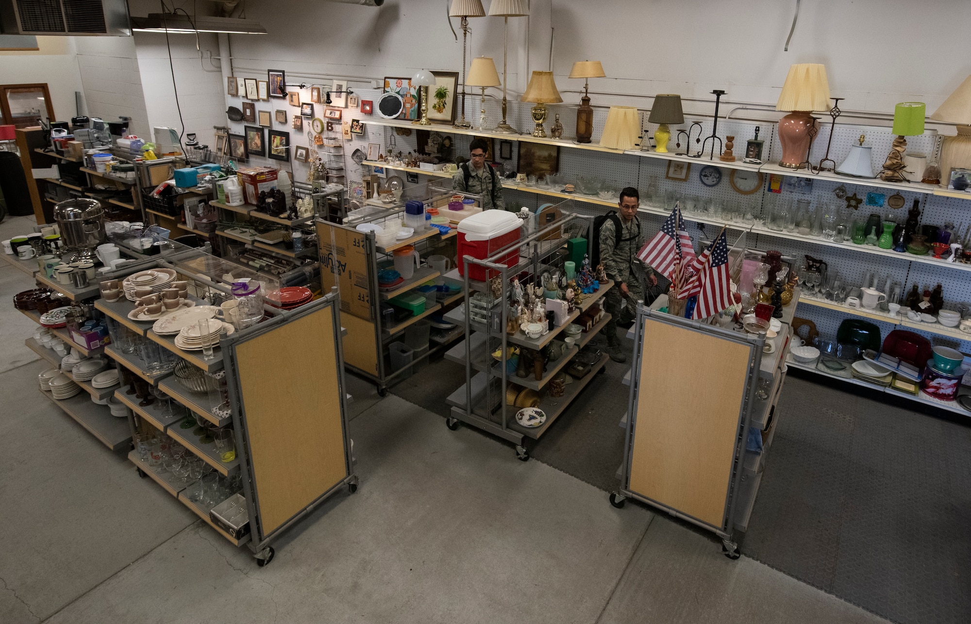 The housewares section of the Offutt Air Force Base Airman's Attic June 25, 2019, at Offutt AFB, Nebraksa. The shelves of the Airman's Attic are stocked through donations and items are provided to service members in grades E-1 through E-6 free of charge.