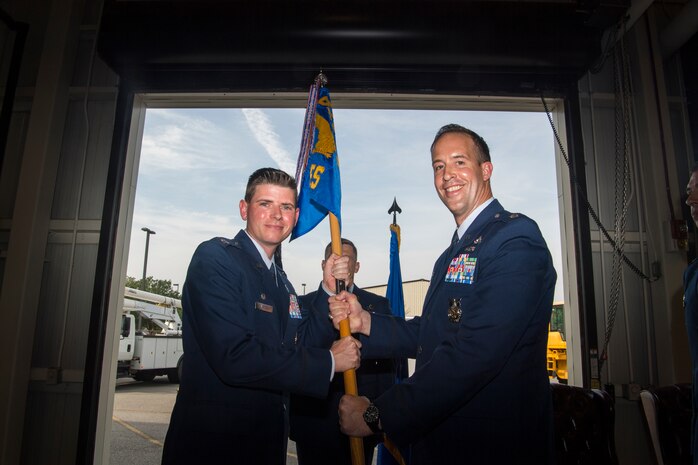 Lt. Col. Wayne Kinsel, incoming 628th Civil Engineer Squadron commander assumes command of the 628th CES from Col. Rockie Wilson, 628th Mission Support Group commander, July 3, 2019 at Joint Base Charleston, S.C.