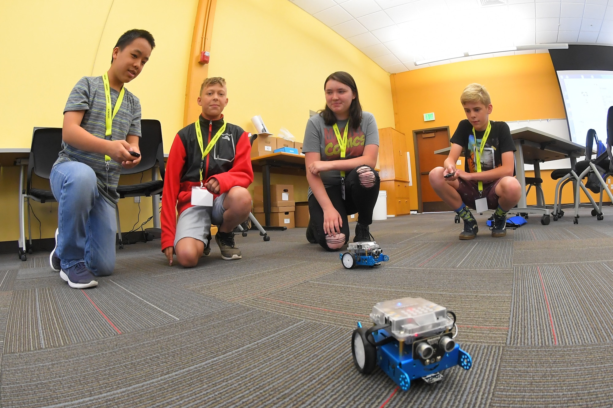 – Students test robots they programmed during a LEGACY (Leadership Experience Growing Apprenticeships Committed to Youth) program camp June 26, 2019, at the Freeport Center in Clearfield, Utah. LEGACY is an Air Force program aimed at building interest in science, technology, engineering and math (STEM) through hands-on activities while showing how STEM applies to the world. (U.S. Air Force photo by Todd Cromar)