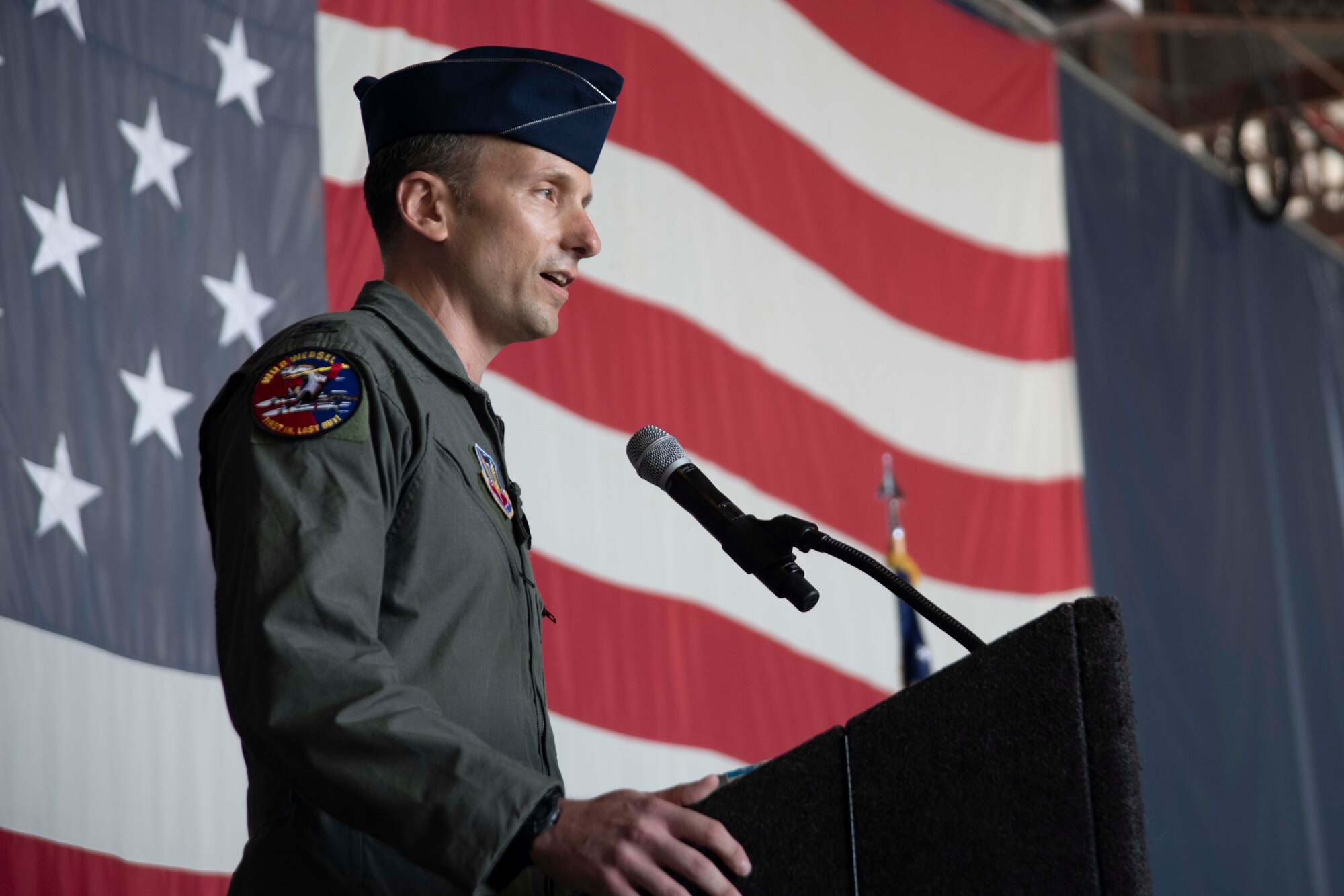 Col. Derek O’Malley, 20th Fighter Wing commander, presided over the ceremony during which Col. Robert Raymond, 20th Operations Group commander, assumed command. (U.S. Air Force photo by Staff Sgt. William Banton)