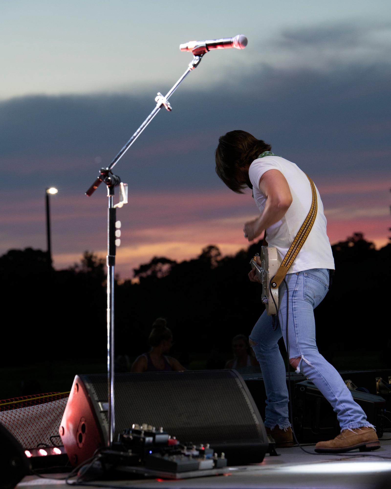 Chase Bryant, country music artist, performs during a concert at Shaw Air Force Base, South Carolina, June 29, 2019.