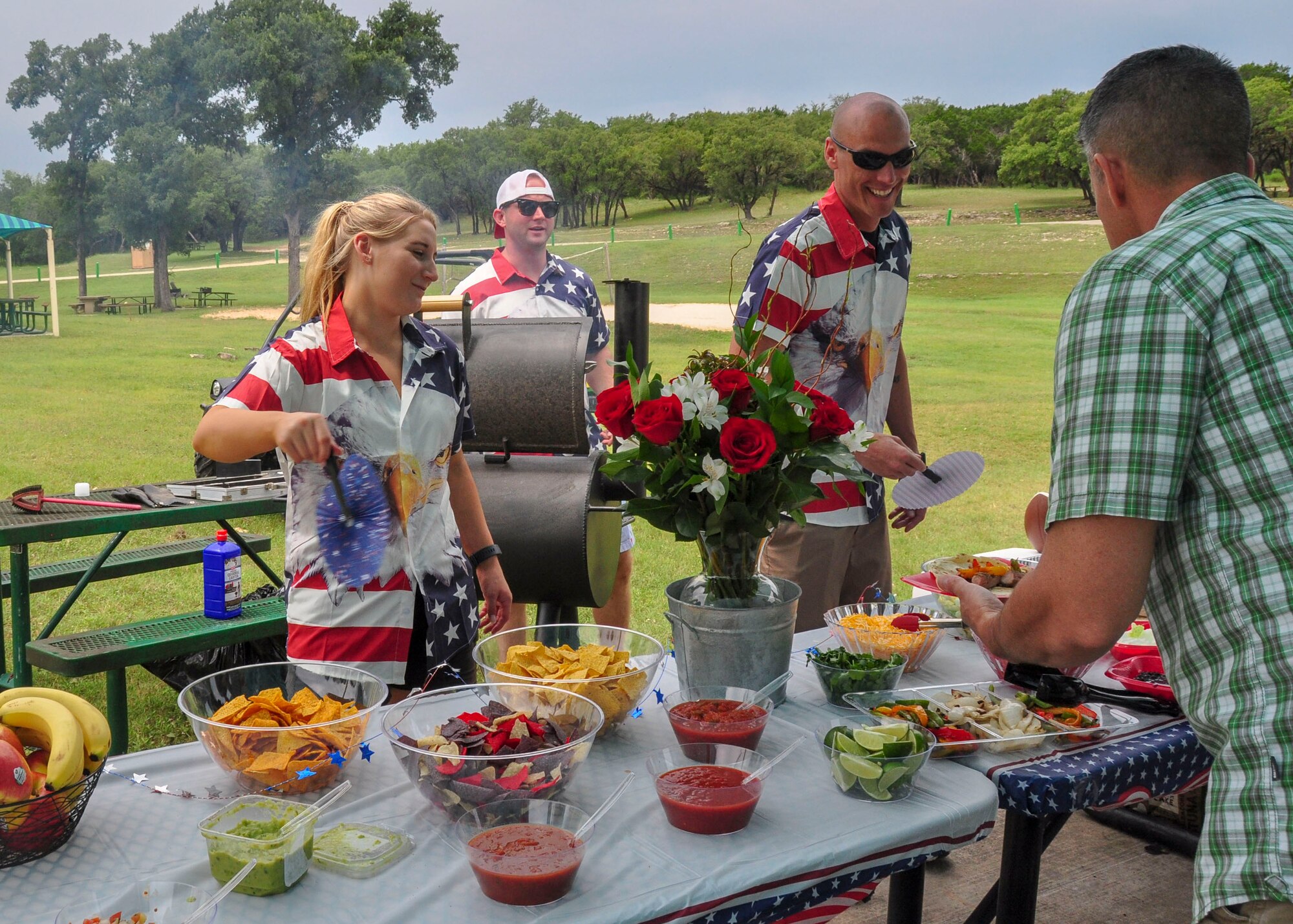 The 502nd Air Base Wing’s command section enjoy lunch during their resiliency day at Canyon Lake June 11, 2019. For the 502nd ABW command staff function, the UNITE program provided funding for the food, $5 per member.