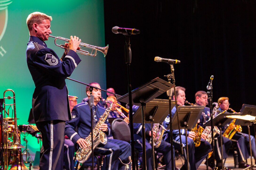 MSgt Michael Thomas plays a solo with Blue Groove, the ANG Band of the South jazz ensemble.