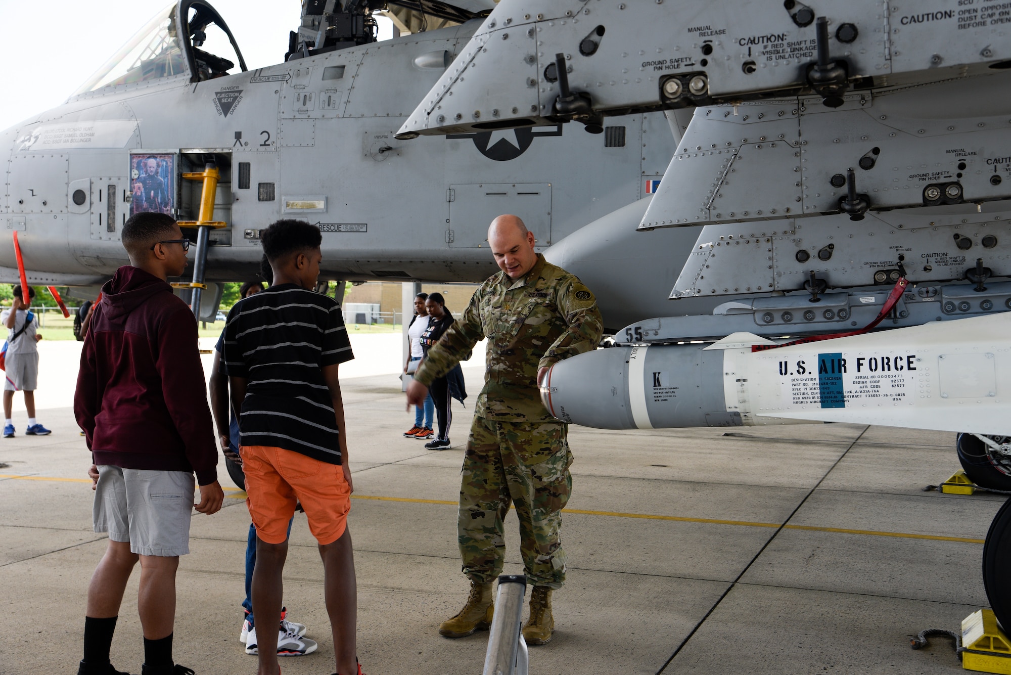 Members of the Maryland National Guard, hosted a group students from the Baltimore City Department of Recreation and Parks Science, Technology, Engineering and Math program, July 3, 2019, at Martin State Airport, Middle River, Md. The students, ranging from 9th – 12th grade, were introduced to the A-10C Thunderbolt II aircraft and simulator as well as Electro-Optical and Infrared (EOIR) sensors. (U.S. Air National Guard photo by Staff Sgt. Enjoli Saunders)