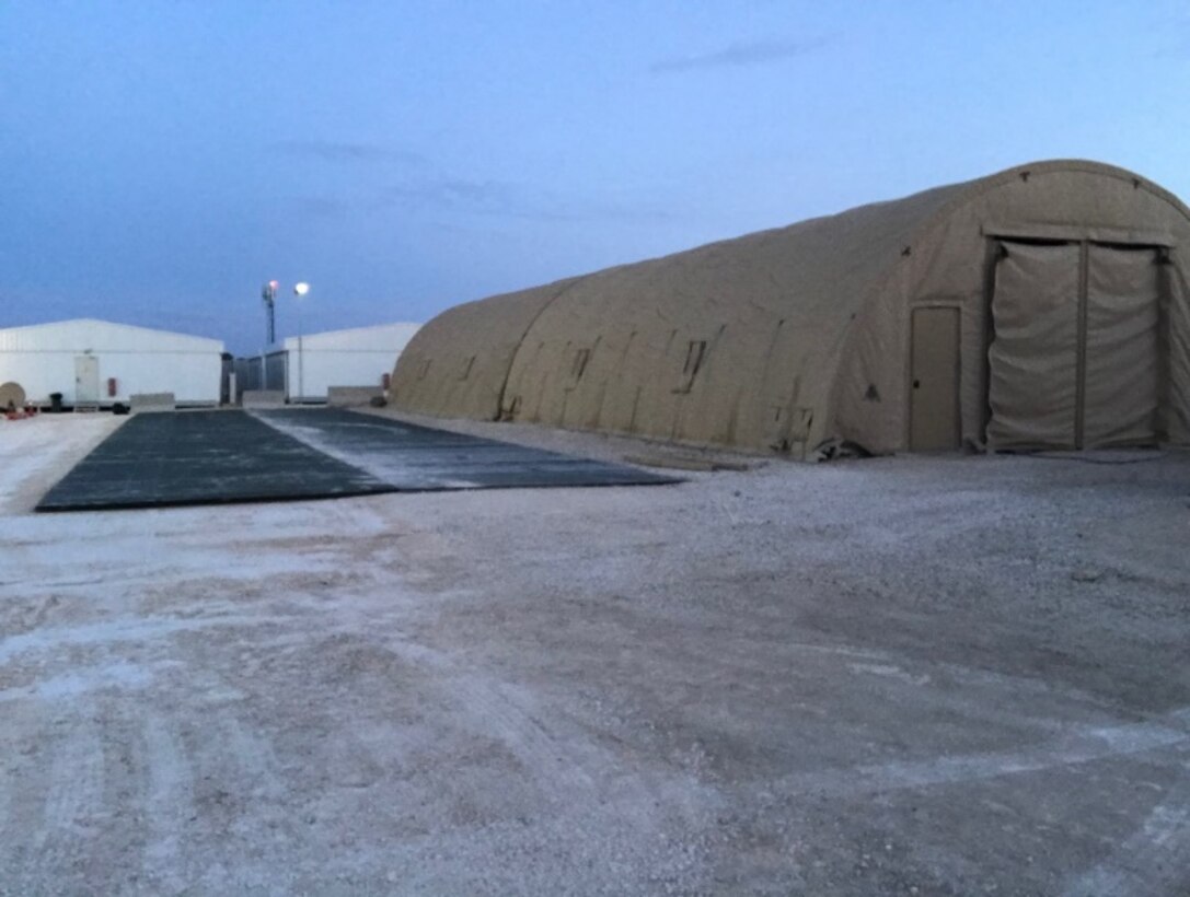 Initial phase of construction of the logistics compound of the 332nd Air Expeditionary Wing, Southwest Asia, supporting of Operation Inherent Resolve, March 2019. Through the mantra of “owning” the compound, the deployed team started to identify and coordinate all aspects of a construction project that would be a centralized compound to process all the travelers. (Courtesy photo)