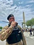 Senior Airman Ryan Hotte, 113th Security Forces Squadron, talks on radio during the festivities on July 4, 2019 in Washington, D.C. Hotte is one of nearly 800 D.C. National Guard members providing support to the D.C.Metropolitan Police and United States Park Police over the holiday.