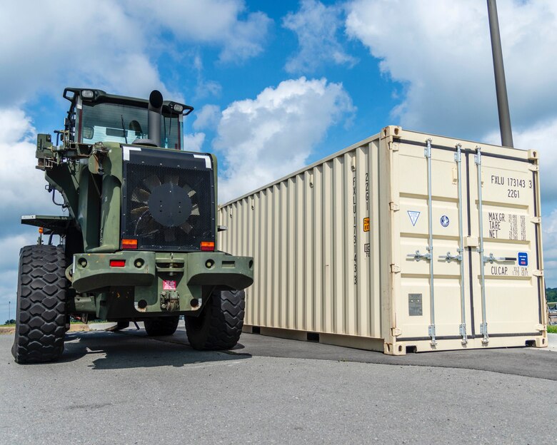 The outdated cargo training containers are replaced with updated containers that simulate current warfighter requirements such as oversized sea container and an imitation Patriot missile system for The sea container is replacing the outdated cargo training containers to simulate current warfighter requirements to include an imitation Patriot missile system for 96th Aerial Port Squadron training scenarios, June 26, 2019 at Little Rock Air Force Base, Ark. The unit used Squadron Innovation Funds to overhaul their training equipment, ensuring they are ready to meet current and future requirements. (U.S. Air Force Reserve Photo by Maj. Ashley Walker)