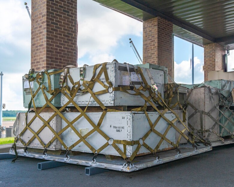 The outdated cargo training containers are replaced with updated containers that simulate current warfighter requirements such as oversized sea container and an imitation Patriot missile system for 96th Aerial Port Squadron training scenarios, June 26, 2019 at Little Rock Air Force Base, Ark. The unit used Squadron Innovation Funds to overhaul their training equipment, ensuring they are ready to meet current and future requirements. (U.S. Air Force Reserve Photo by Maj. Ashley Walker)