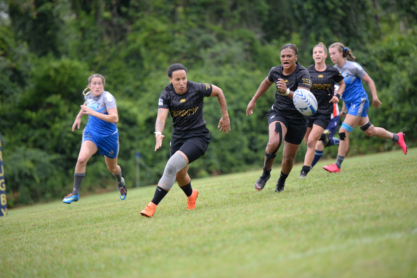 WILMINGTON, N.C. (June 5, 2019) Day one of the Inaugural Armed Forces Women's Rugby Championship held in Wilmington, N.C. from July 5-7, 2019.  This historic event features the best female Rugby players from the Army, Marine Corps, Navy, Air Force and Coast Guard, who will compete for the title of the first ever Women's Rugby Champs.  (U.S. Dept. of Defense photo by Chief Mass Communication Specialist Patrick Gordon/Released)