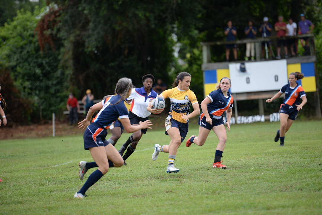 WILMINGTON, N.C. (June 5, 2019) Day one of the Inaugural Armed Forces Women's Rugby Championship held in Wilmington, N.C. from July 5-7, 2019.  This historic event features the best female Rugby players from the Army, Marine Corps, Navy, Air Force and Coast Guard, who will compete for the title of the first ever Women's Rugby Champs.  (U.S. Dept. of Defense photo by Chief Mass Communication Specialist Patrick Gordon/Released)