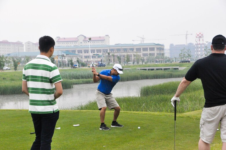 U.S. Army Corps of Engineers, Far East District personnel participate in the district's Bi-Annual Golf Tournament at the River Bend Golf Course, Camp Humphreys, South Korea, June 26.