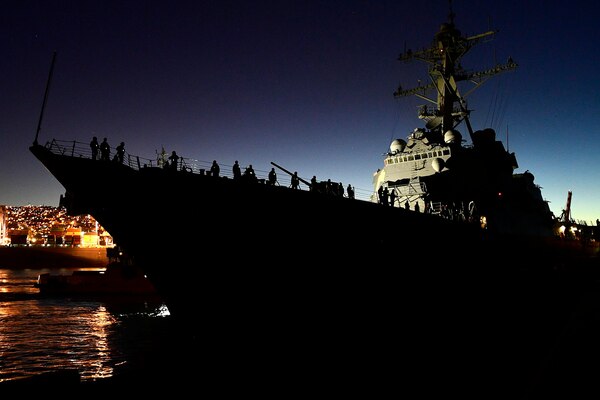 A ship at night.