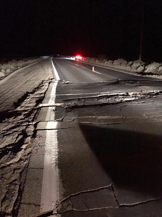 A portion of Highway 178 near Ridgecrest is closed due to crevices on the road following two earthquakes July 4 and 5. (Photo courtesy of USGS)