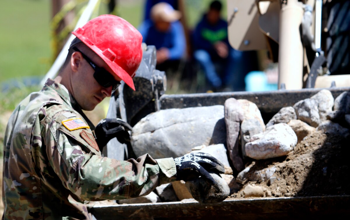 Task Force Rise Soldiers Construct a Rock Barrier in Guatemala