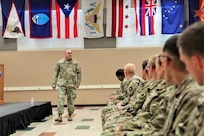 Army Reserve CSM visits with Fort McCoy NCOA students