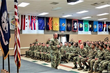 Army Reserve CSM visits with Fort McCoy NCOA students