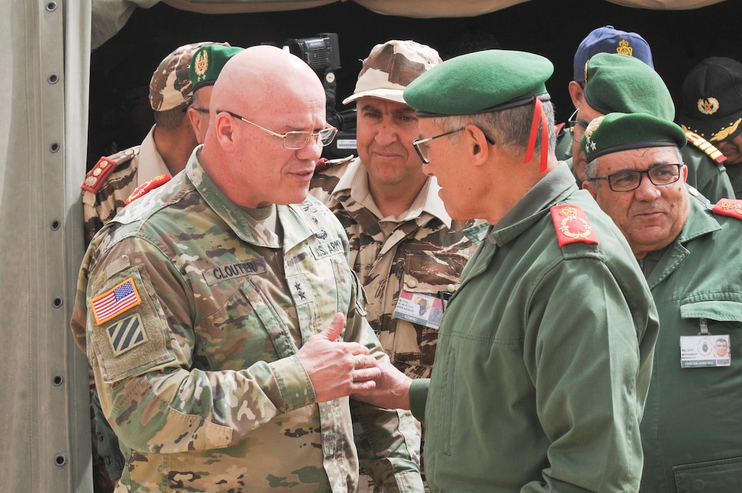 U.S. Maj. Gen. Roger L. Cloutier Jr., U.S. Africa Chief of Staff visits a field hospital near Tata, Morocco.