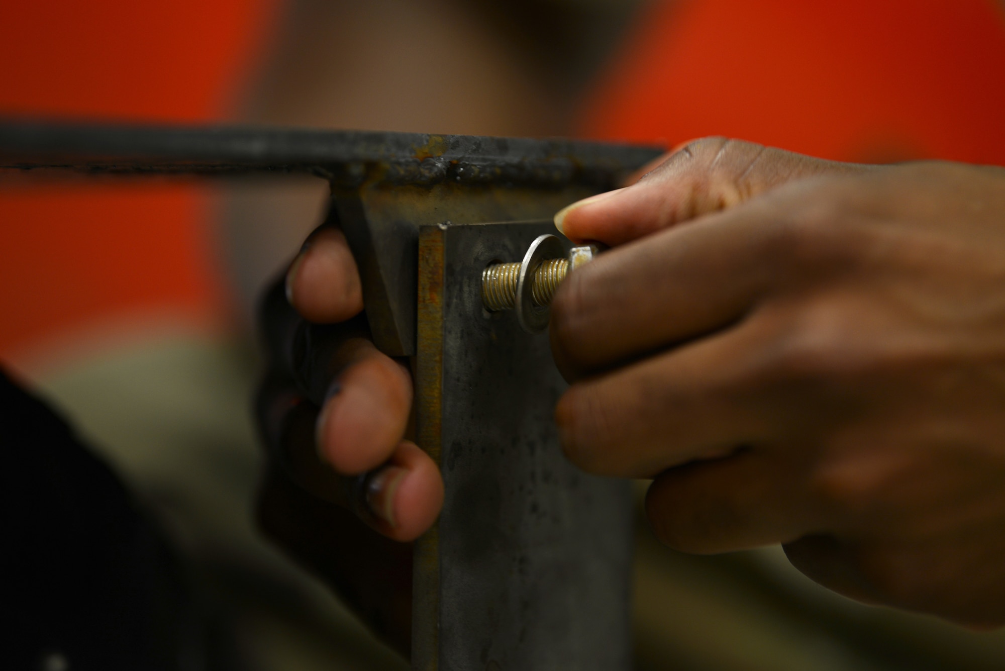 U.S. Air Force Airman Basic Jeffery Jenkins, aircraft metals technology technician from the 31st Maintenance Squadron, tightens a screw into the MJ-1 STEP, July 1, 2019 at Aviano Air Base, Italy. The 31st MXS Performs transient alert services, crash recovery and operates the regional Type IIB Precision Measurement Equipment Laboratory. (U.S. Air Force photo by Airman 1st Class Ericka A. Woolever)