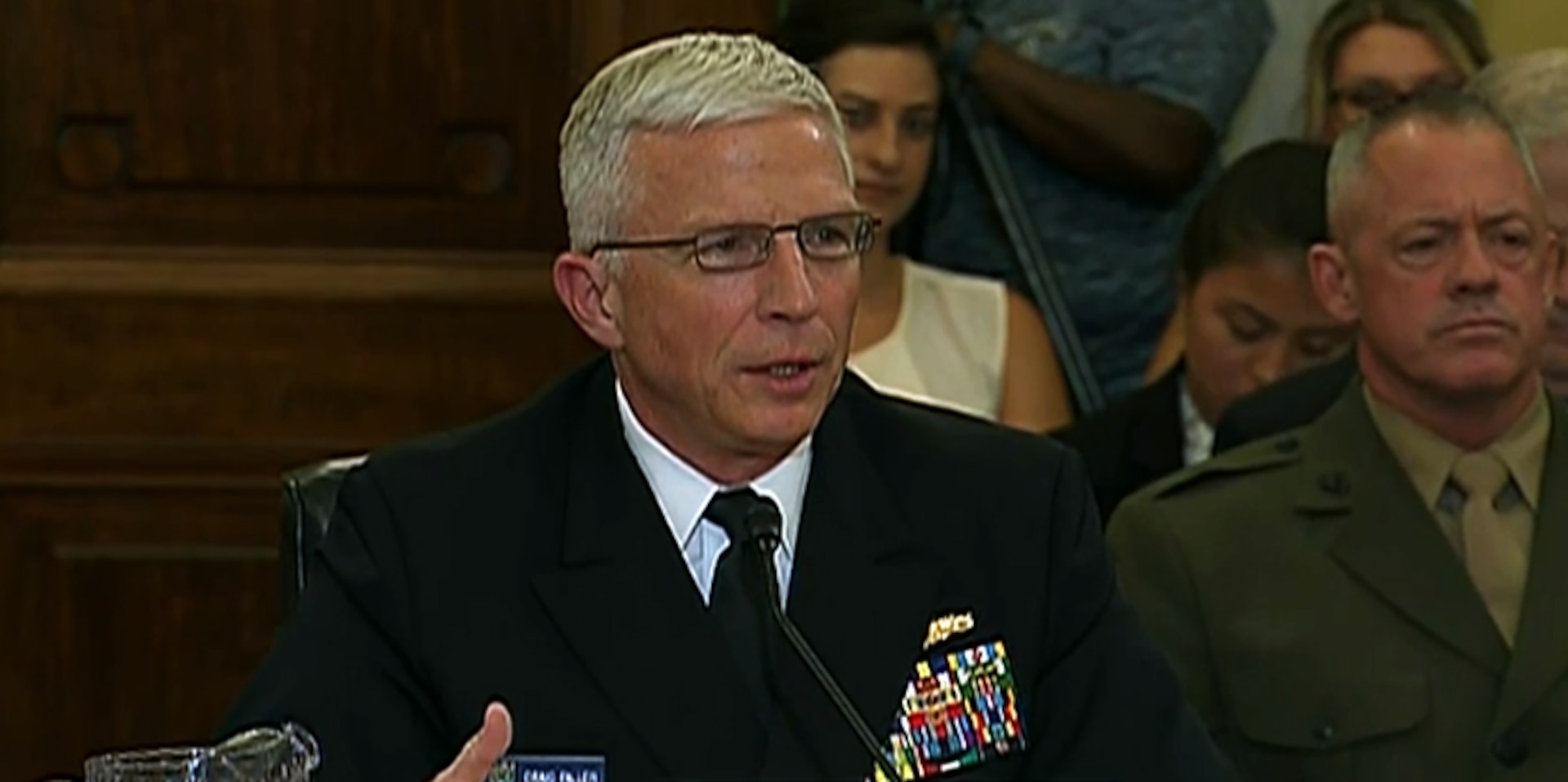 Screenshot of broadcast of Navy Adm. Craig S. Faller testimony.