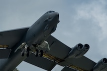 A B-52H Stratofortress takes off from Minot Air Force Base, North Dakota, July 7, 2019.