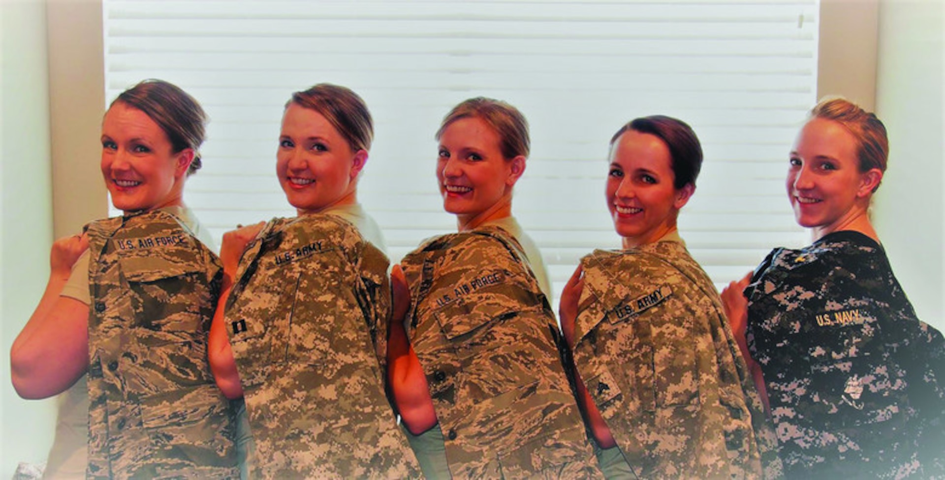 The five Puro sisters of Utah took different paths to military careers. Left to right: Tiara, Air Force; Tambra, Army Guard, Tayva, Air Guard; Ty'lene, Army Guard; Taryn, Navy.
