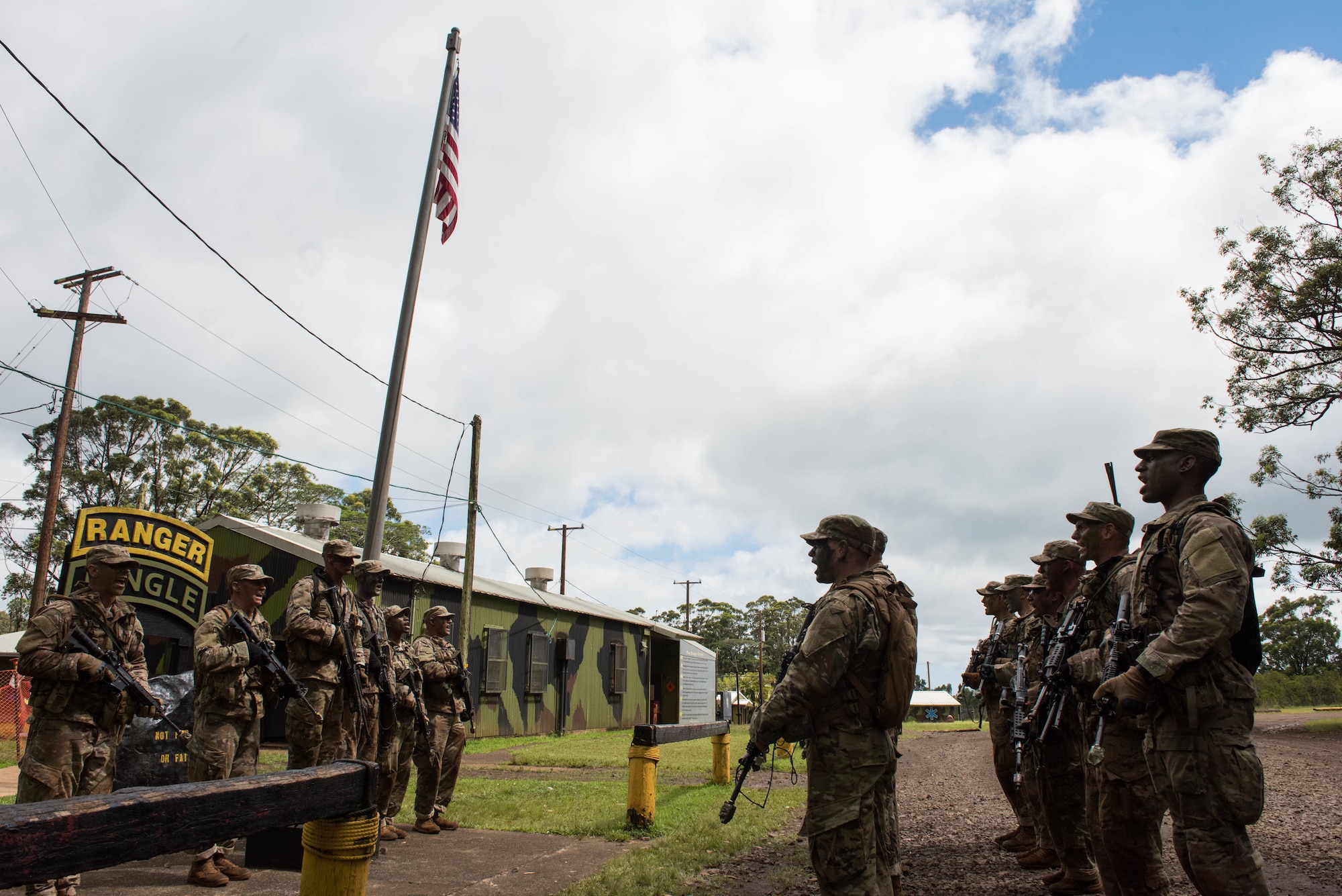 Airmen recite the Ranger Creed during their time going through the Ranger Assessment Course near Schofield Barracks, Oahu, Hawaii, May 18, 2019. The Airmen who pass the RAC gain more than a ticket into Ranger School and knowledge on Army tactics – they learn to lead. Throughout the course, Airmen were tested on their ability to perform land navigation, ambush, react to contact and squad attacks. Along with those assessments, the students went on runs and marches of different distances – all leading up to a 12-mile ruck march two days before graduation. (U.S. Air Force photo by Staff Sgt. Hailey Haux)