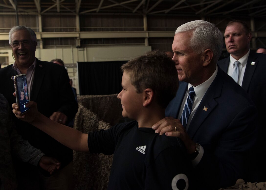 Vice President Michael R. Pence hosts an all-call in the Combined Space Operations Center July 10, 2019, at Vandenberg Air Force Base, Calif. Pence received briefings on the evolution of launch operations at the Western Range and CSpOC operations. He also thanked the service members as well as touched on the importance of Vandenberg’s role in protecting space as a warfighting domain. (U.S. Air Force photo by Airman 1st Class Aubree Milks)