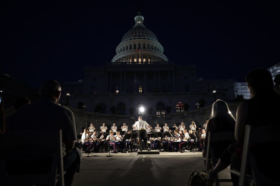 On July 10, 2019, the U.S. Marine Band performed a concert at the U.S. Capitol. The program celebrated the band's 221st anniversary and featured pieces linked to former Marine Band Directors. (U.S. Marine Corps photo by Master Sgt. Amanda Simmons/released)