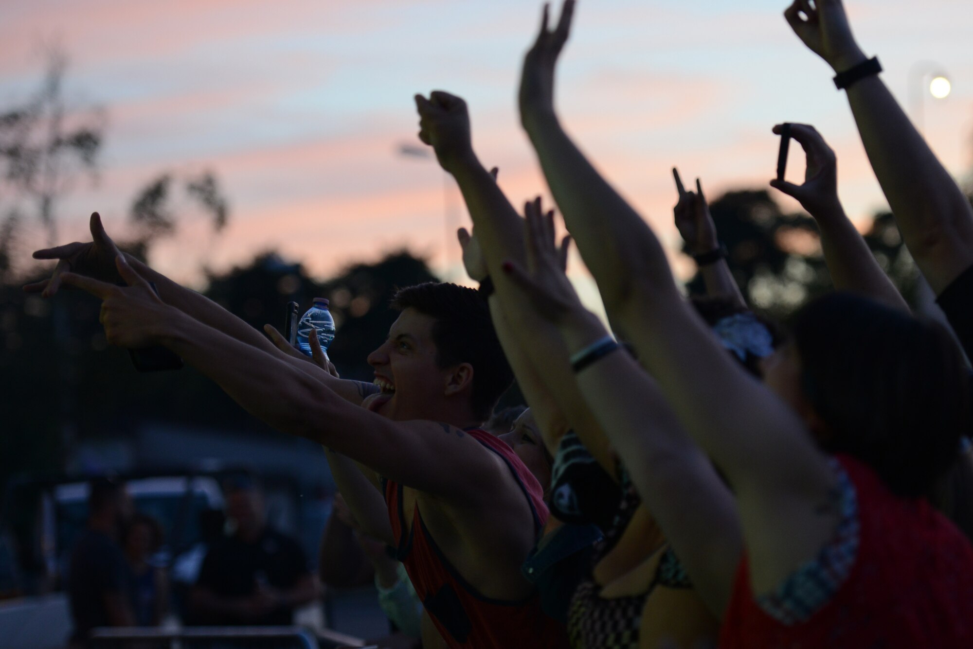 A crowd of Kaiserslautern Military Community members enjoy a song by the American rock band, Lit, during Freedom Fest on Ramstein Air Base, Germany, July 3, 2019.