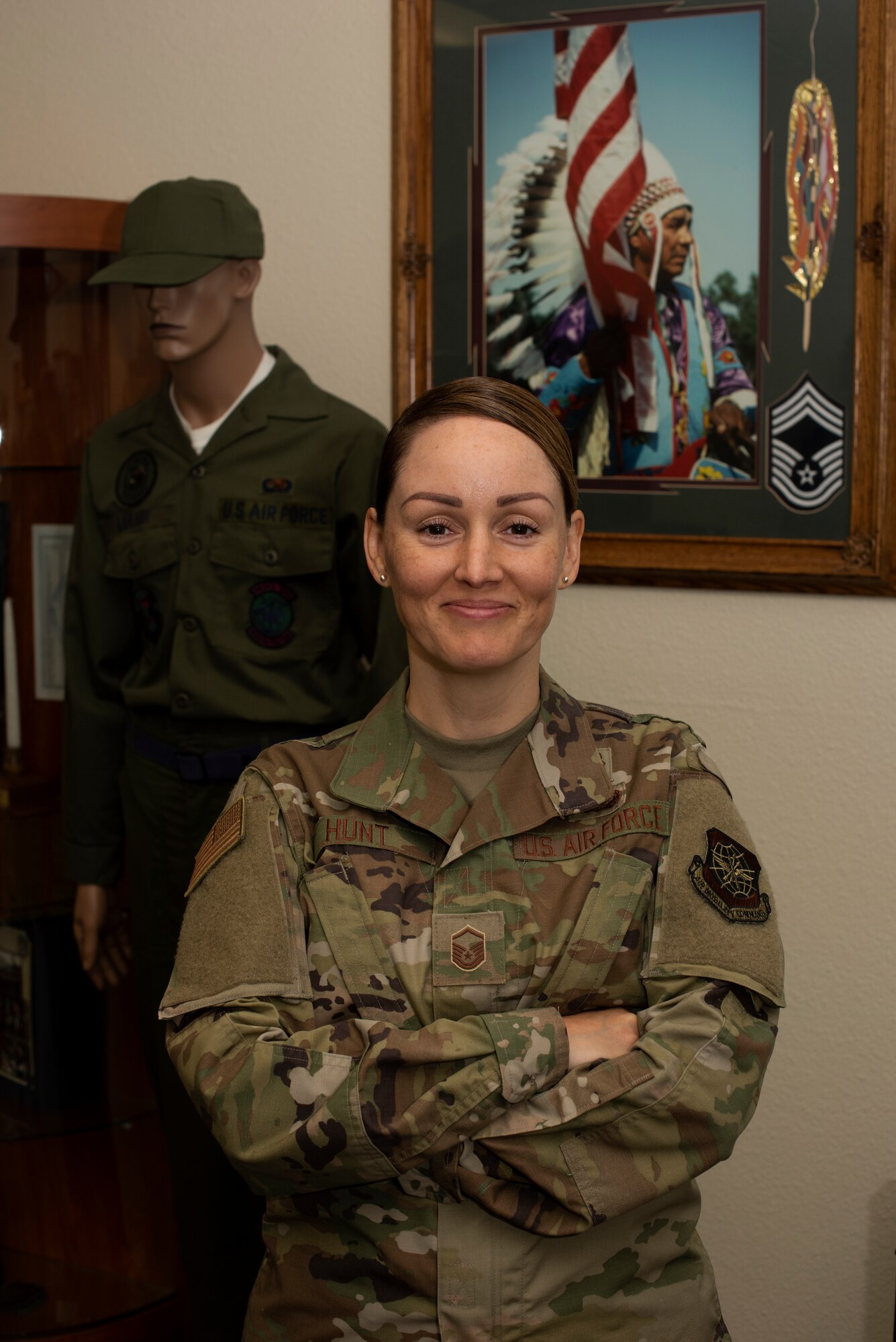 U.S. Air Force Master Sgt. Brianna Hunt, 60th Force Support Squadron Sgt. Paul P. Ramoneda Airman Leadership School commandant, stands inside the school July 8, 2019, at Travis Air Force Base, California. As the school’s commandant, Hunt is responsible for the ALS curriculum, which prepares senior airmen to serve as first-line supervisors. In June 2019, she was selected as California’s 4th Assembly District Veteran of the Year. (U.S. Air Force photo by Tech. Sgt. James Hodgman)