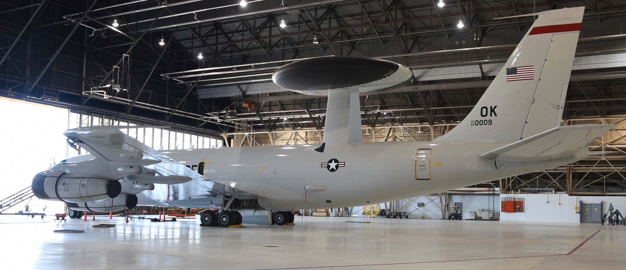 Boeing E-3G, serial # 83-0009, the last U.S. Air Force E-3 Sentry built, is the milestone 12th aircraft nearing modification completion for the Internet Protocol Enabled Communications modification program as shown June 24, 2019, Tinker Air Force Base, Oklahoma. IPEC provides advanced networking capability to the E-3 fleet to further secure their role of air dominance in contested environments. (U.S. Air Force photo/Greg L. Davis)