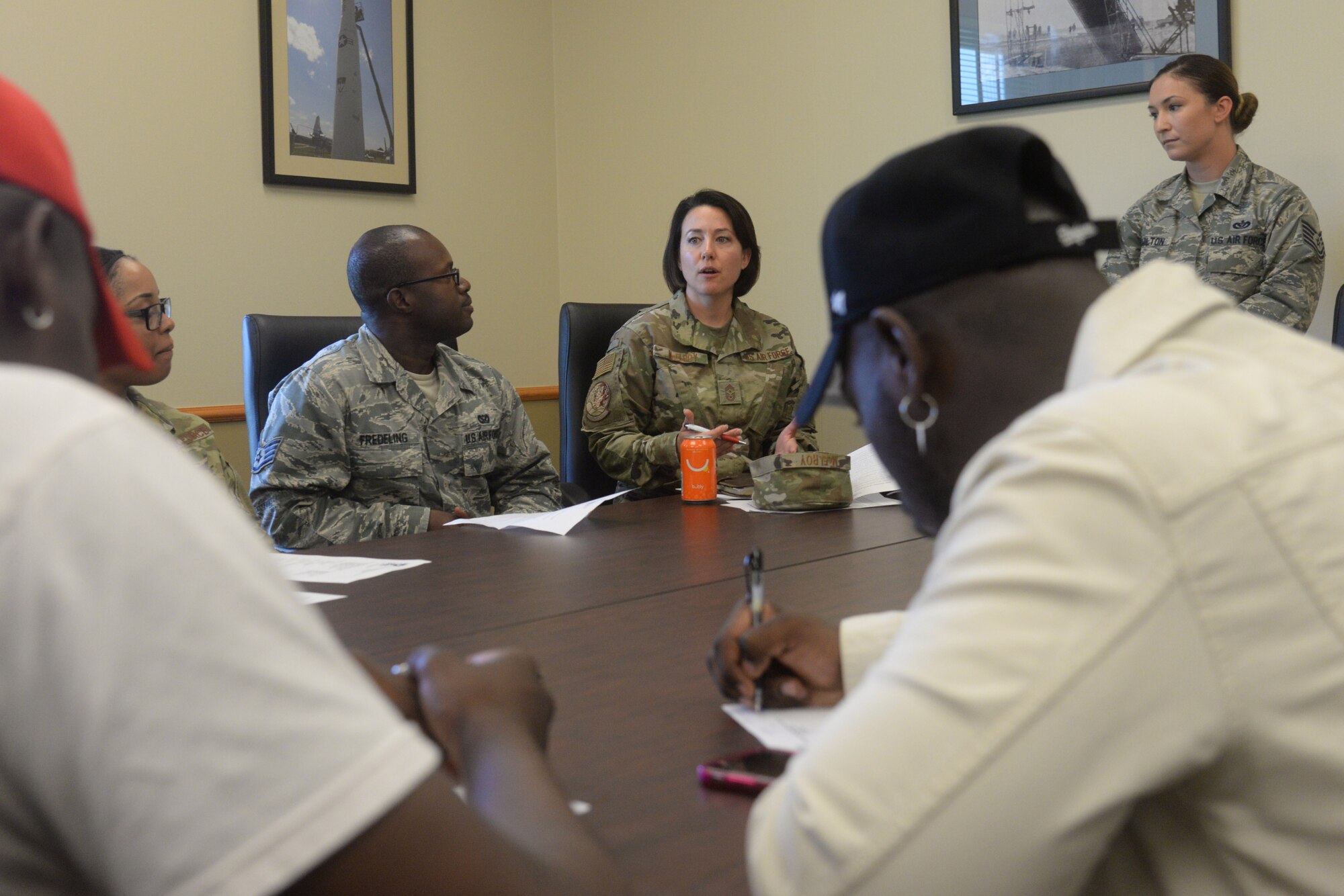 Chief Master Sergeant Eryn McElroy, 341st Missile Wing command chief, shares her membership experience with Air Force Sergeants Association members July 10, 2019, at Malmstrom Air Force Base, Mont.