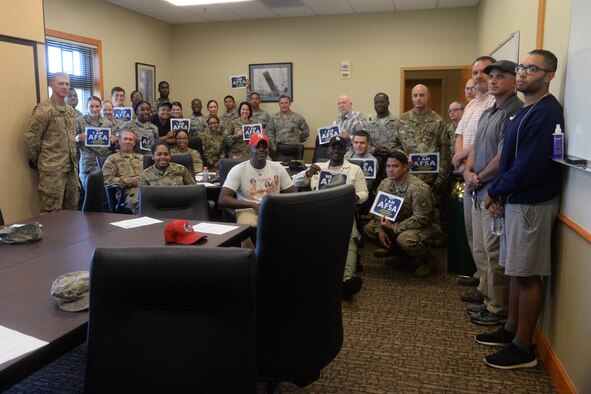 Members of the Air Force Sergeants Association pose for a group photo July 10, 2019, at Malmstrom Air Force Base, Mont.